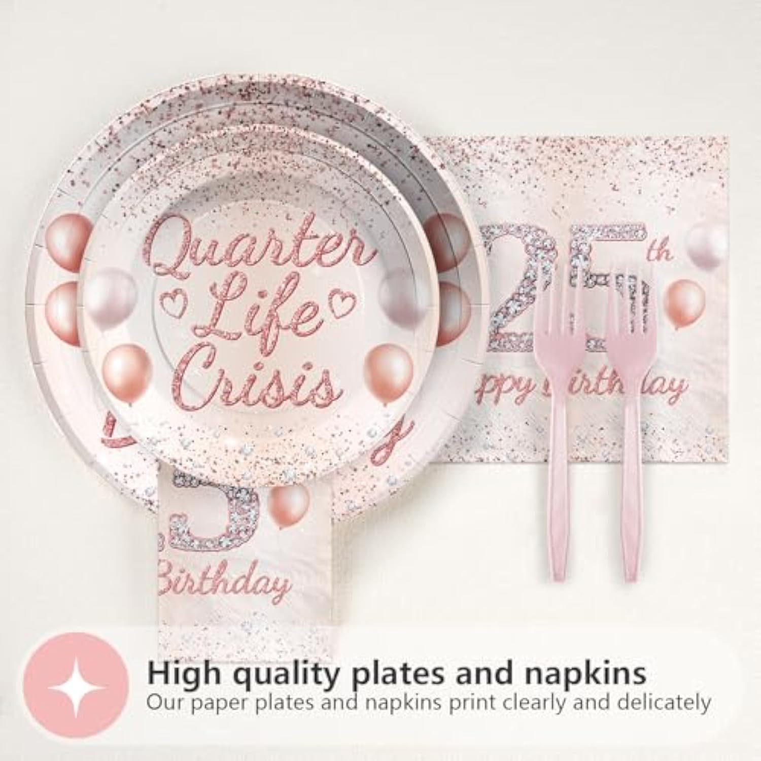 96 Pcs 25Th Birthday Party Supplies Quarter Life Crisis Rose Gold 25 Year Old Birthday Plates And Napkins Tableware Set 25Th Birthday Decorations For Women Girls Happy 25Th Birthday Party Serves 24