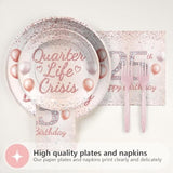 96 Pcs 25Th Birthday Party Supplies Quarter Life Crisis Rose Gold 25 Year Old Birthday Plates And Napkins Tableware Set 25Th Birthday Decorations For Women Girls Happy 25Th Birthday Party Serves 24