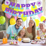 Ghost Spider Theme Birthday Banner Decorations Pre-Strung Purple Spider Web Happy Birthday Banner Flags Sign Purple Blue Pink Cartoon Backdrop Party Supplies Favors