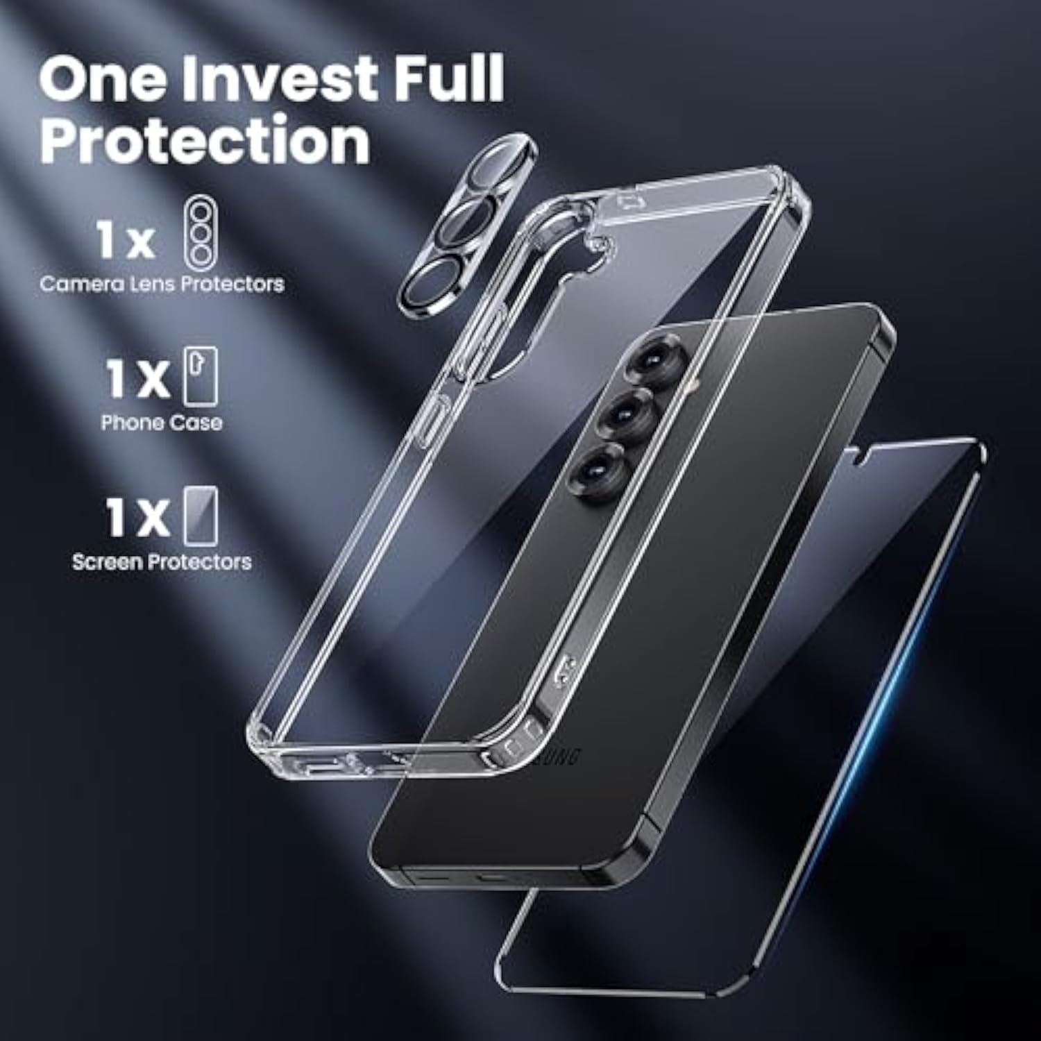 Anti-Yellowing For Samsung Galaxy S25 Plus Crystal Clear Case With Screen Protector*1 Camera Lens Protector*1, [12Ft Mil-Grade Protection], Cover For Samsung Galaxy S25 Plus 6.7 Inch, Clear