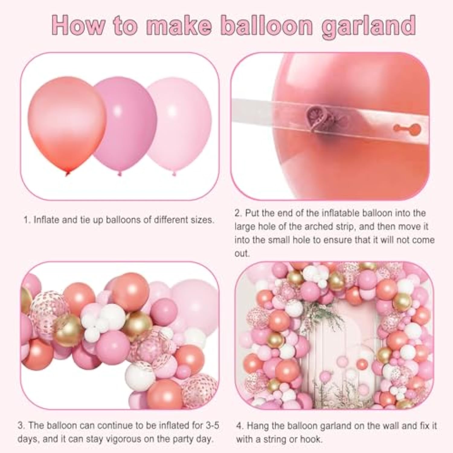 140Pcs Rose Gold Pink Balloons Garland Arch Kit, Light Pink Rose Gold