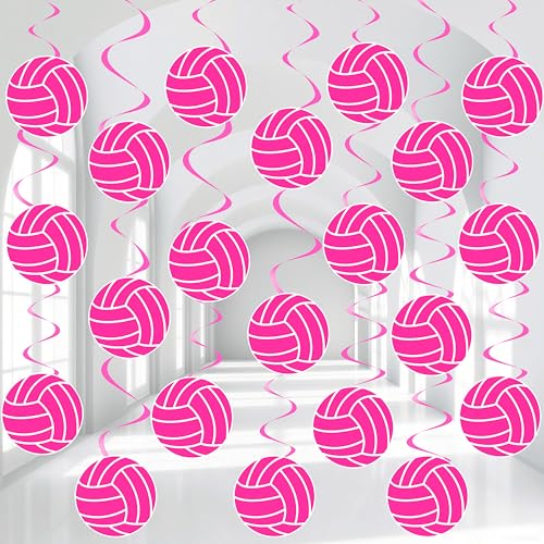 20pcs Pink Volleyball Hanging Paper Swirls Volleyball Birthday Decorations for Girls Hot Pink Volleyball Theme Ceiling Streamers for Pink Sports Party Breast Cancer Awareness Charity Events