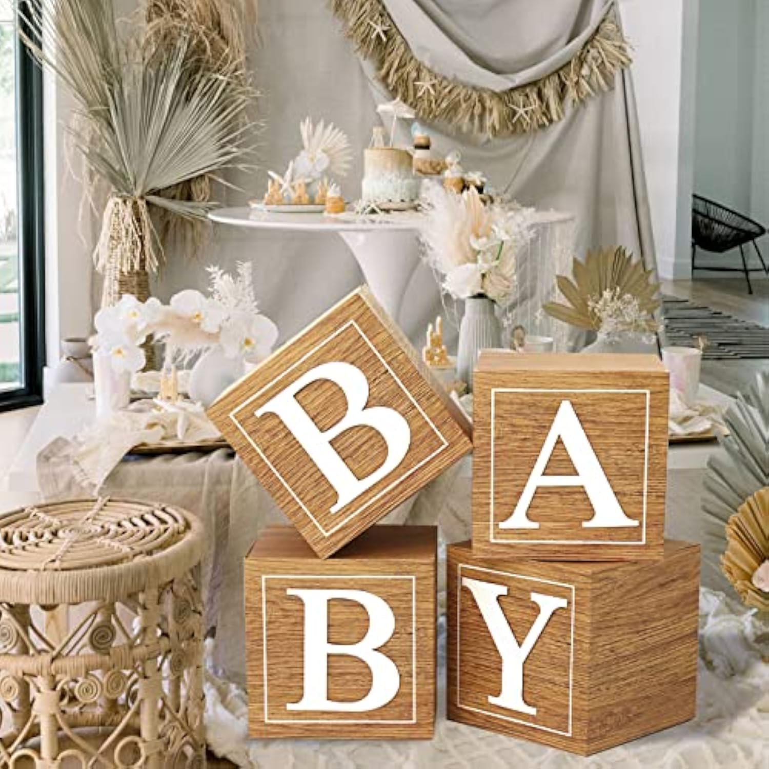 Wood Grain Baby Shower Decoration Boxes: Gender Reveal Party Decor