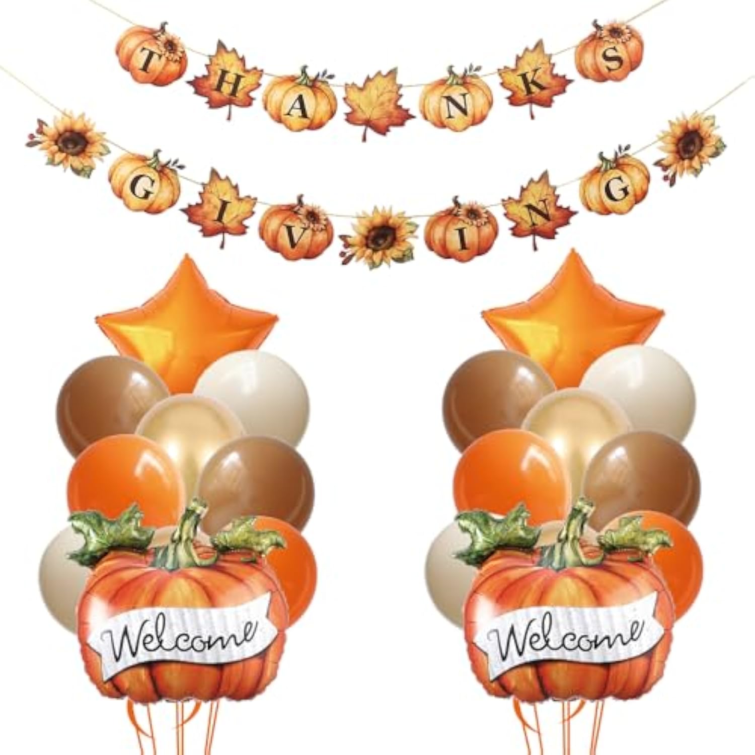 22 Pcs Orange Brown White Balloons with Pumpkin Banner Thanksgiving Party Decor