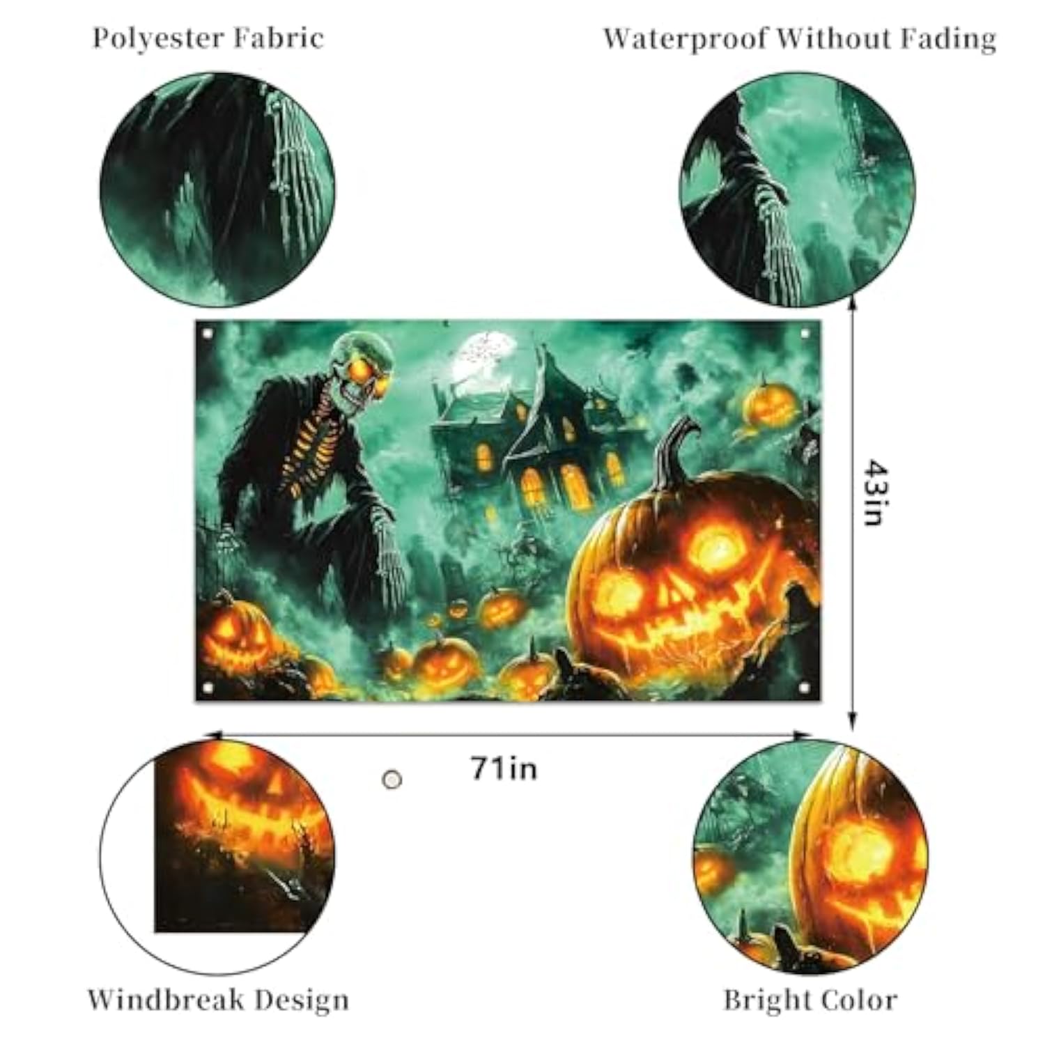 Halloween Photo Backdrop Skeleton Pumpkin Haunted Castle Party Decorations