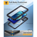 For Iphone 12 Magnetic Case, [Compatible With Magsafe] Ip68 Waterproof Dustproof Case With Built-In Screen Protector, Full Body Shockproof Protective Phone Cover For Iphone 12 6.1 Inch -Black