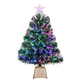24Inch Green Fiber Optic Christmas Tree,Pre-Lit Artificial Mini Christmas Tree, Tabletop Small Xmas Tree With Stars Holiday Home Decorations