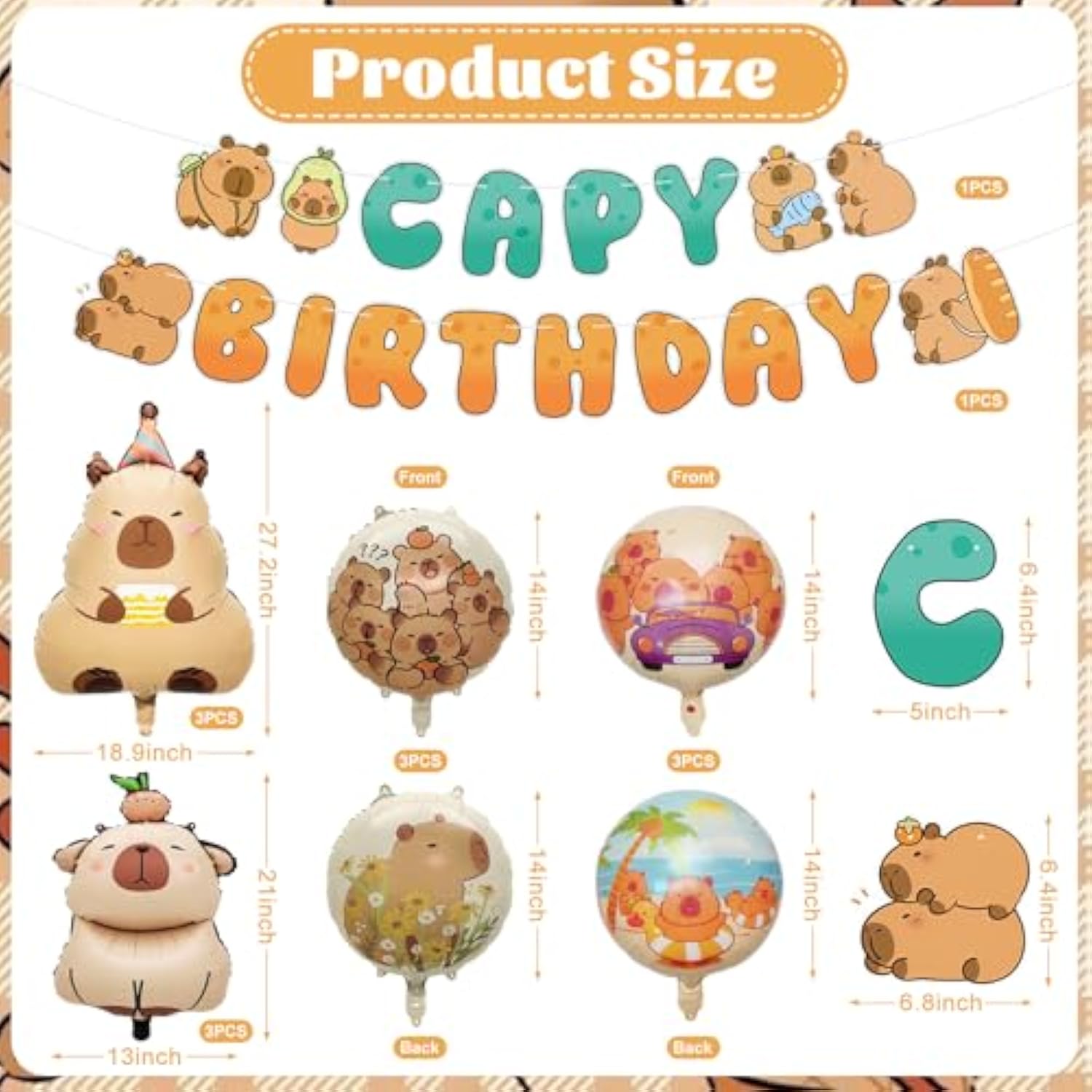 13 Pcs Capybara Birthday Party Decorations, Capy Birthday Decor Included 12 Aluminum Foil Balloons And 1 Birthday Banner For Capybara Lover Animal Theme Baby Shower Party Favor