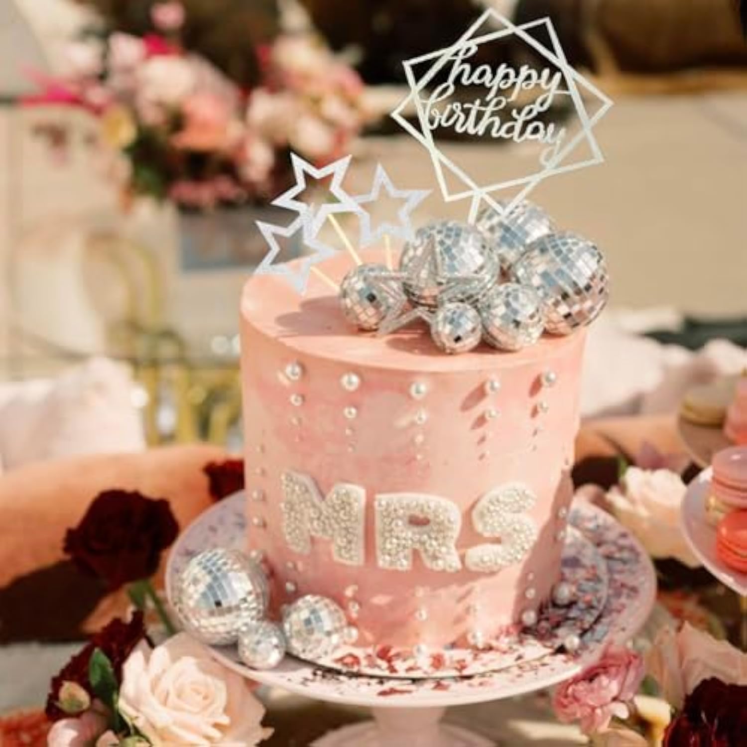 33Pcs Disco Ball Cake Toppers Silver Disco Balls Cake Decorations With Mirror Balls Happy Birthday Cake Topper And Star Cake Toppers For 70S 80S Disco Music Dance Themed Party Decorations Supplies