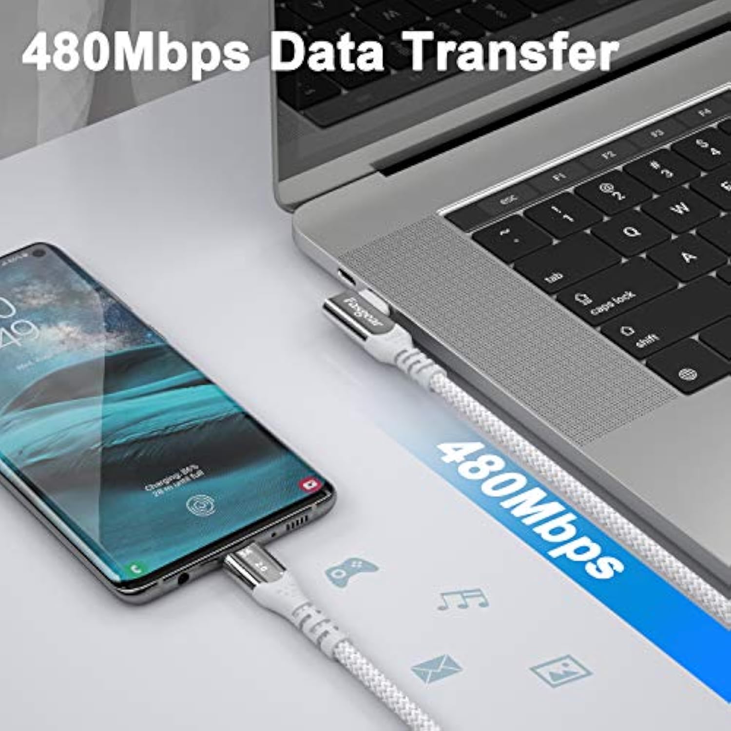 Usb C To Usb C Cable Right Angle 90 Degree 3Ft 100W 5A Pd Fast Charge Type-C 2
