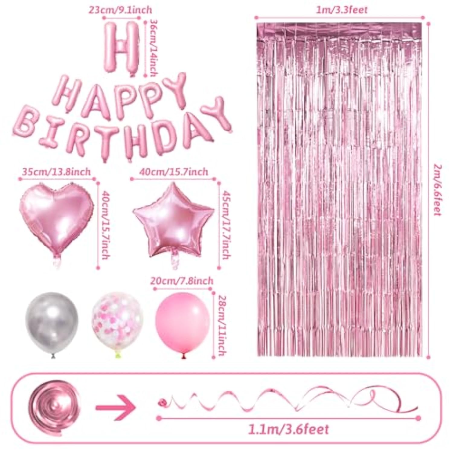 37pcs Pink Birthday Set - Banner, Balloons, Swirls & Decor for Girls Party
