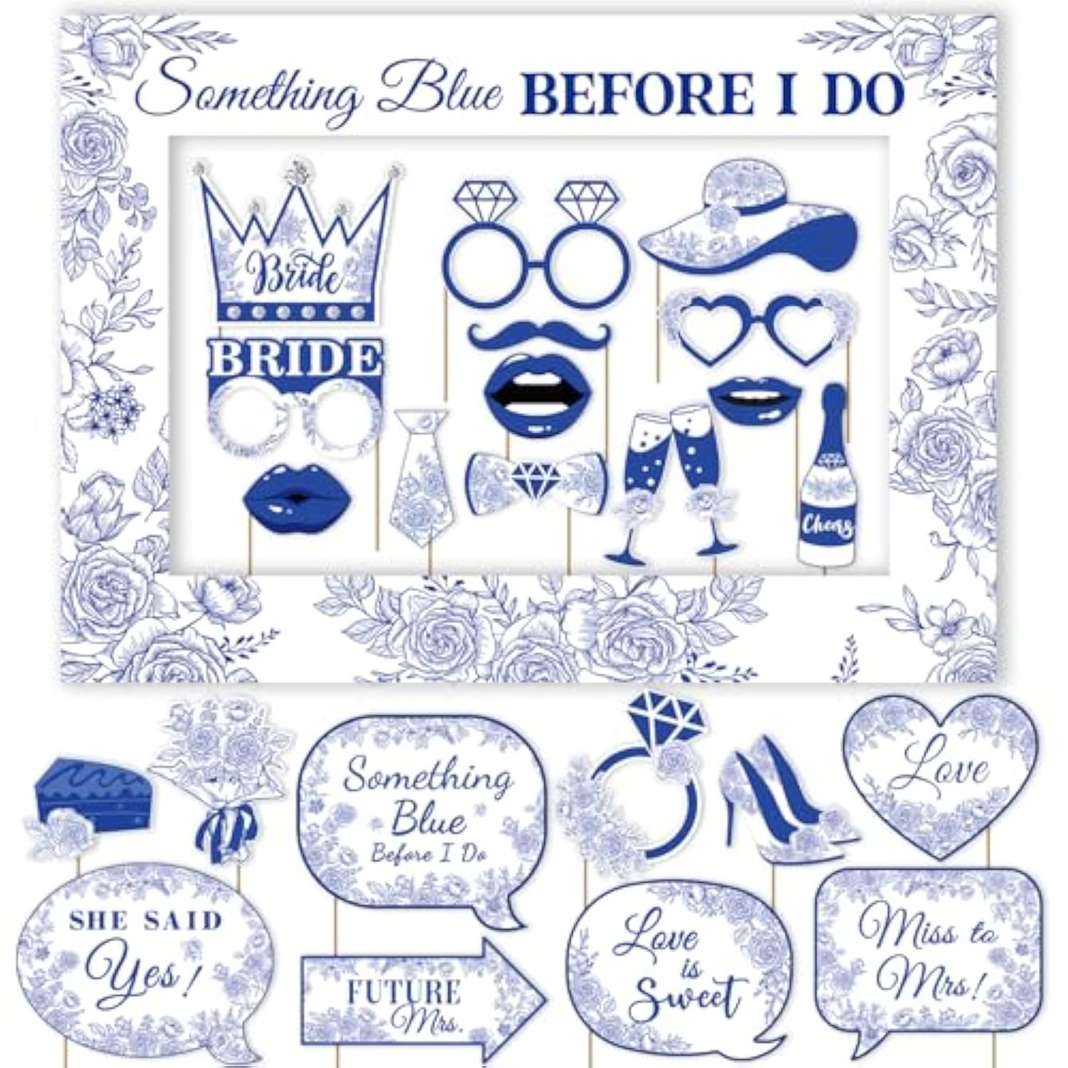 Something Blue Before I Do Photo Booth Props With Frame, 24Pcs Something Blue Before I Do Bridal Shower Decorations, Bridal Shower Decorations, Bachelorette Photo Booth