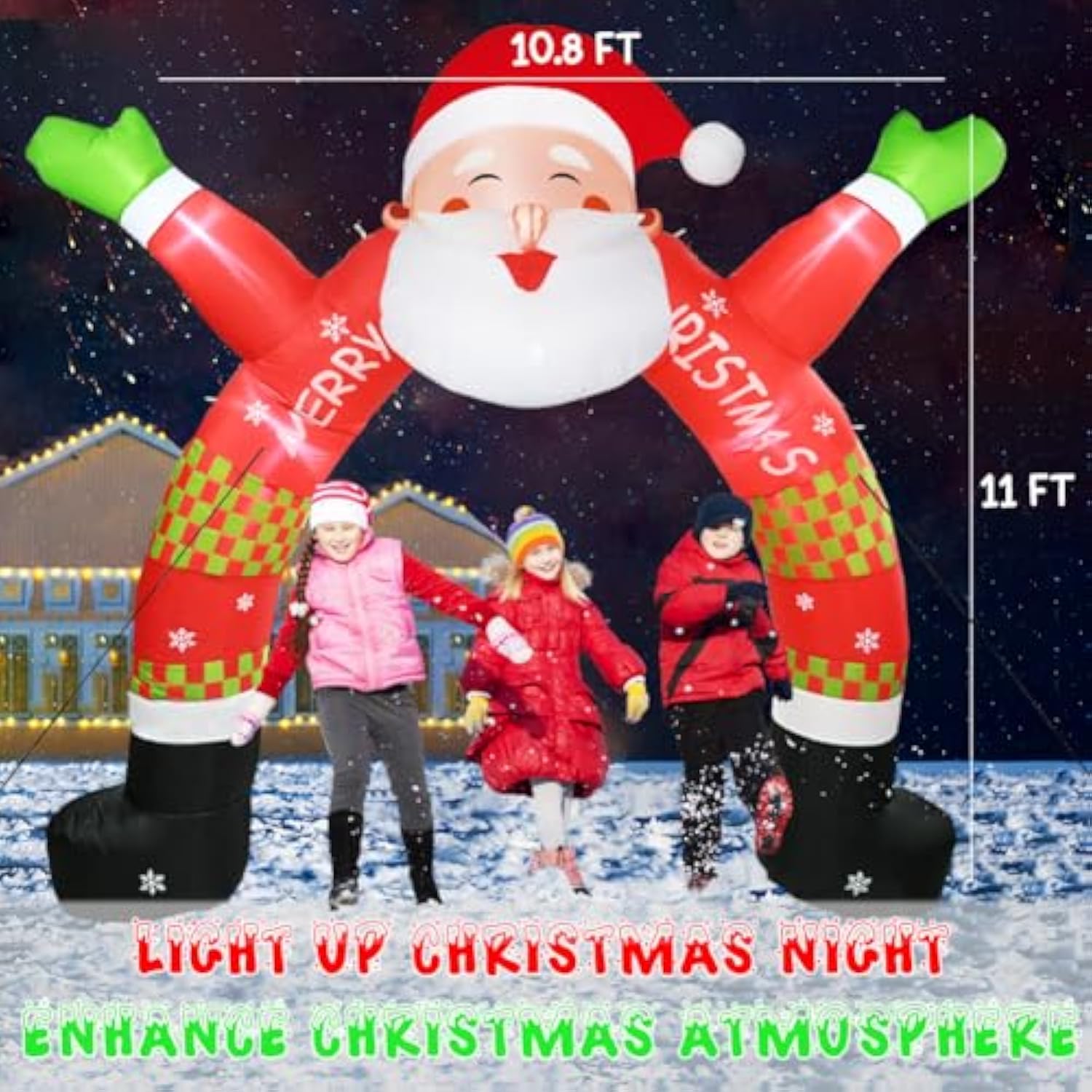 Inflatable Outdoor Christmas Decorations, 11 Ft Lighted Inflatable Christmas Santa Archway With Build In Led Light, Outd