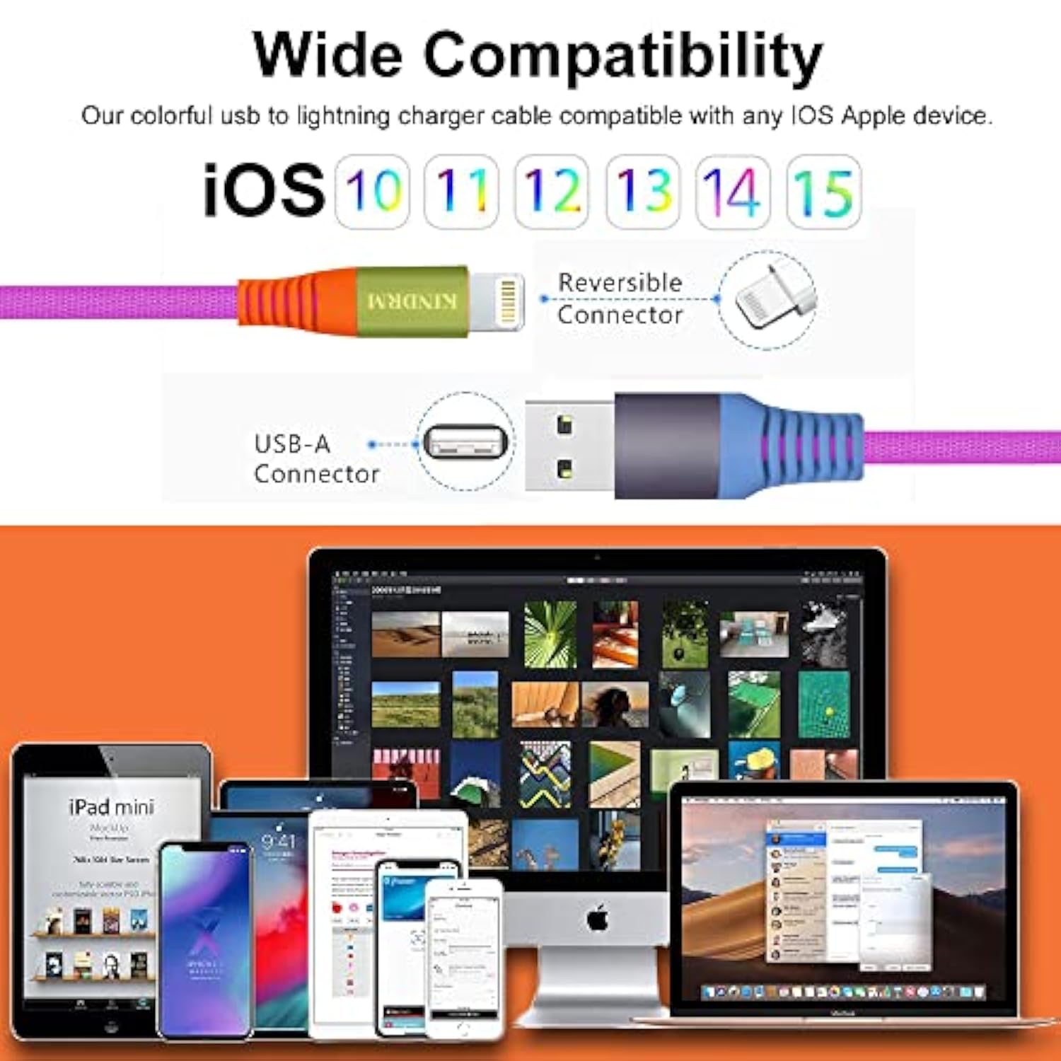 Iphone Charger Cable, [Apple Mfi Certified] 6Ft Colorful Gradual Usb A To Lightning Charger Cable Nylon Braided Fast Charging Data Cord For Iphone 14 13 12 11 Pro Max Xr Xs X 8 7 6 Plus More