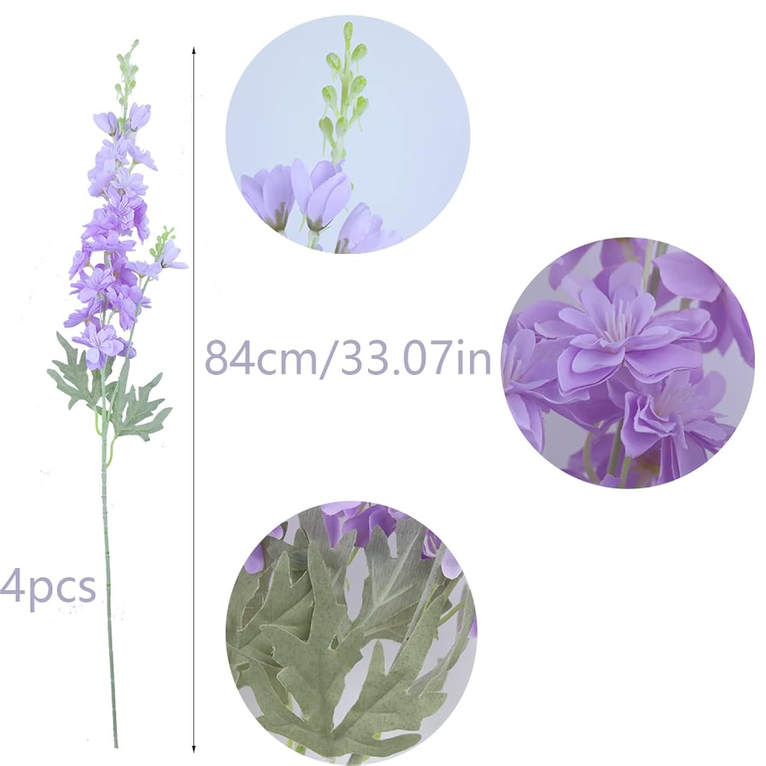 Purple Artificial Delphinium Flowers Silk Larkspur Flowers Faux Snapdragon Long Stem Fake Plant Spray Arrangement For Home Office Garden Wedding Table Vase Decor (Purple)