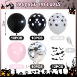 Pink Black Halloween Balloons with 3D Bat Stickers Polka Dot Balloons Party Decor