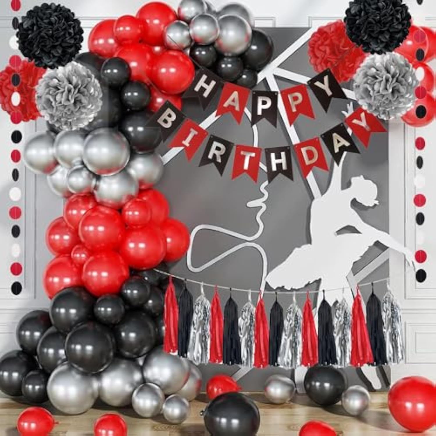 24Pcs Red Black Silver Birthday Party Streamers Backdrop Decorations For Adult Women Men 21St 30Th 40Th 50Th 60Th 70Th Birthday Banner Party Table Centerpieces Wall Hanging Paper Flowers Garland Décor