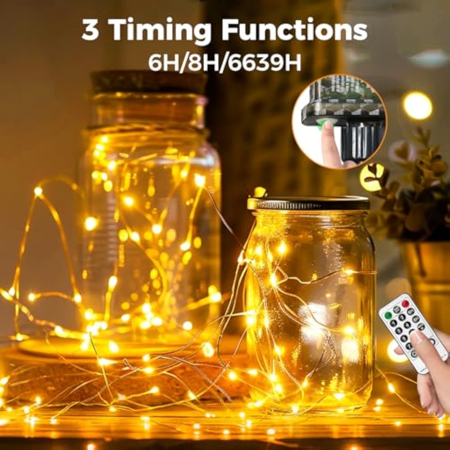 Fairy Lights Plug In With Remote, 33Ft 100 Led Outdoor Twinkle Lights Waterproof With Timer, 8 Modes Indoor String Light