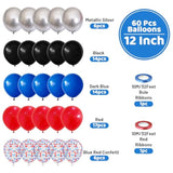 Red Blue Black Balloons, 60Pcs Red And Blue Party Balloons, 12Inch Metallic Silver Balloons Dark Red Blue Confetti Balloons For Boys Birthday Graduation Baby Shower Party Decorations