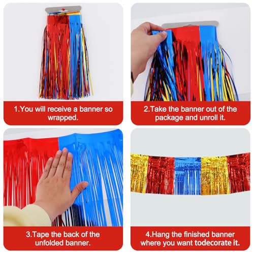 Red Blue Gold Fringe Garland Banner 30ft Wall Tinsel Foil Streamer