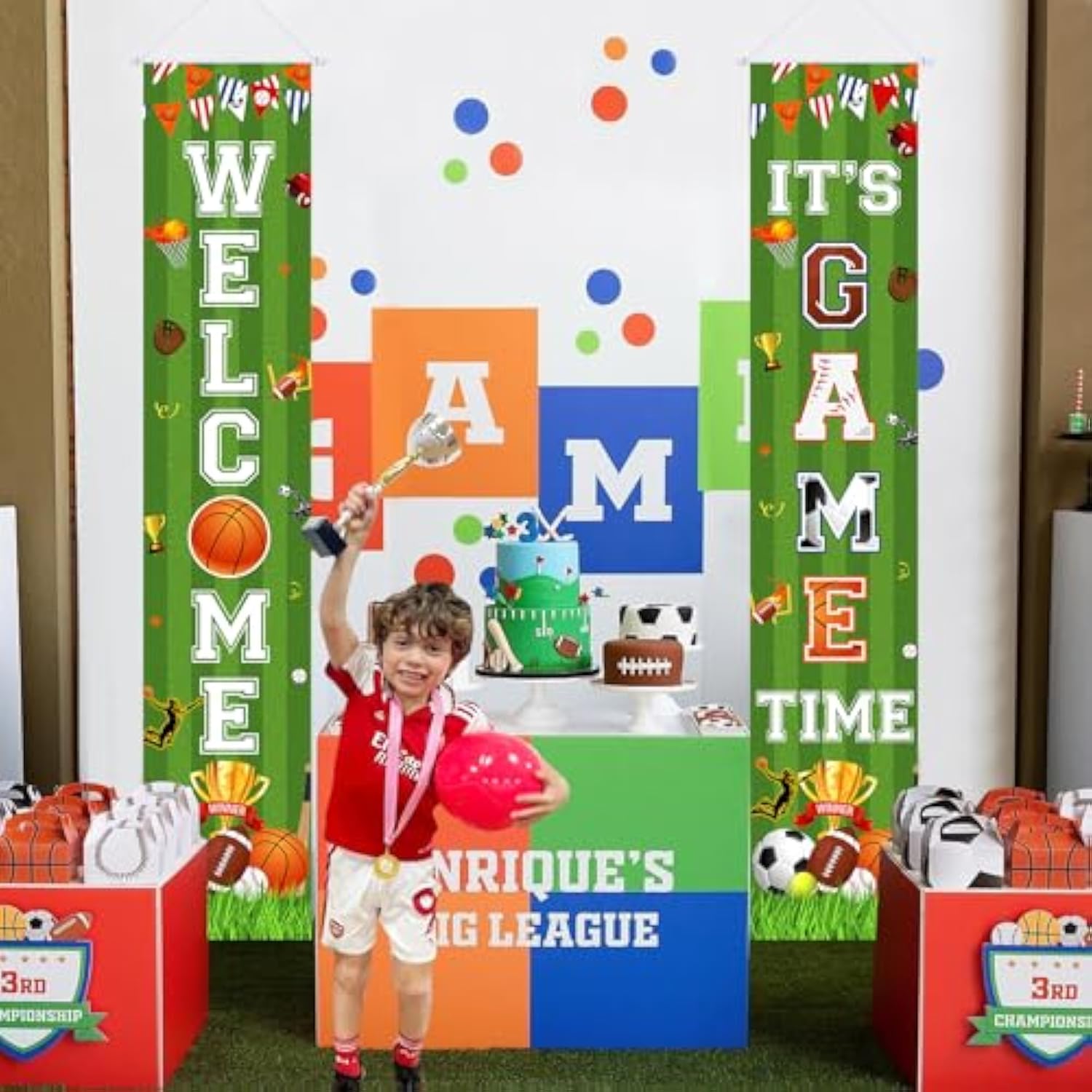 Sports Door Banner Party Decorations, Sports Theme Party Supplies With Welcome And It’S Game Time Porch Sign - Football Basketball Baseball Soccer Wall Hanging Decors
