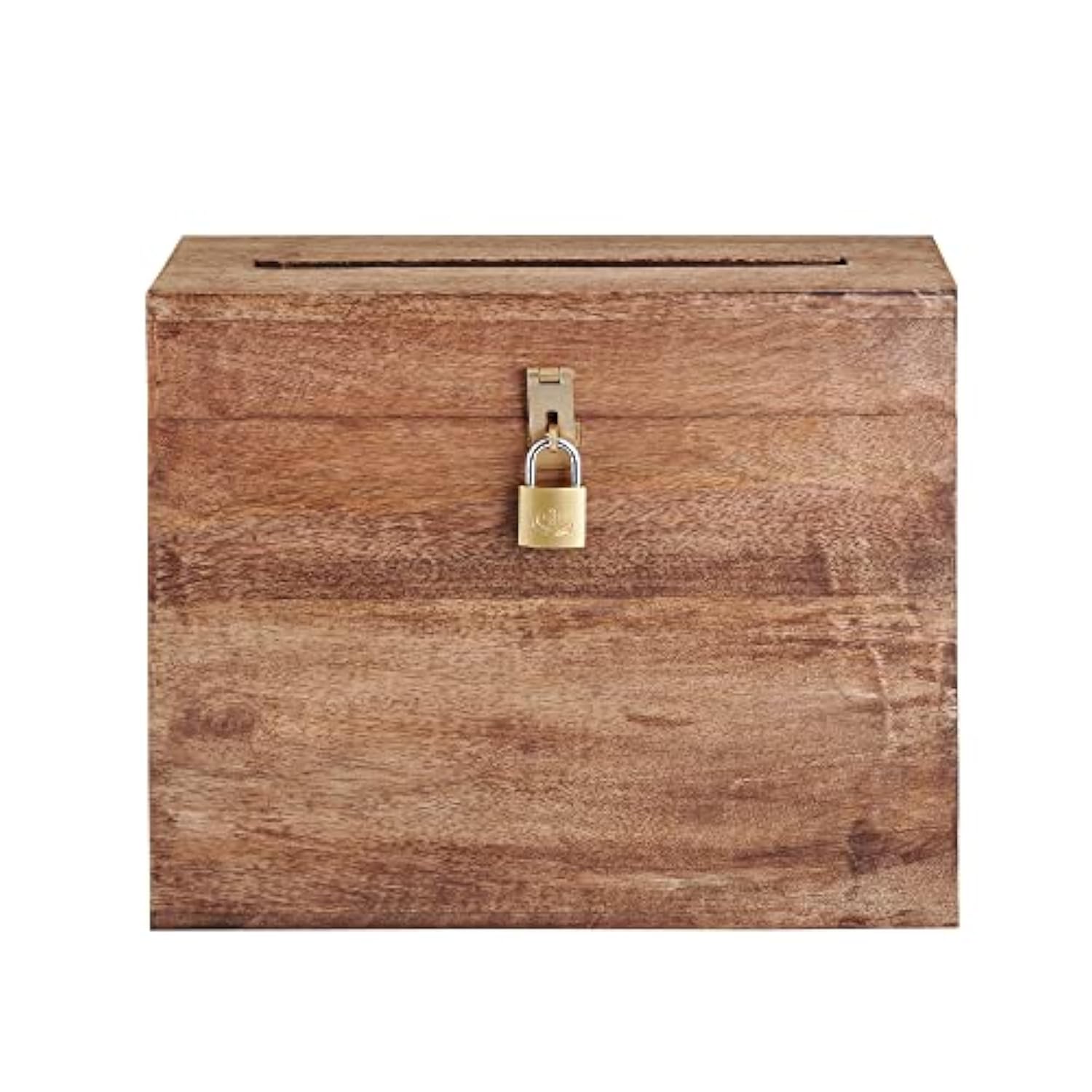 Wedding Card Box With Lock And Card Slit 12"X10"X4.5"- Distressed Gift Wishing Well Card Box For Weddings, Receptions, Birthdays, Graduations, Baby Showers, Honeymoon Funds (Burnt)