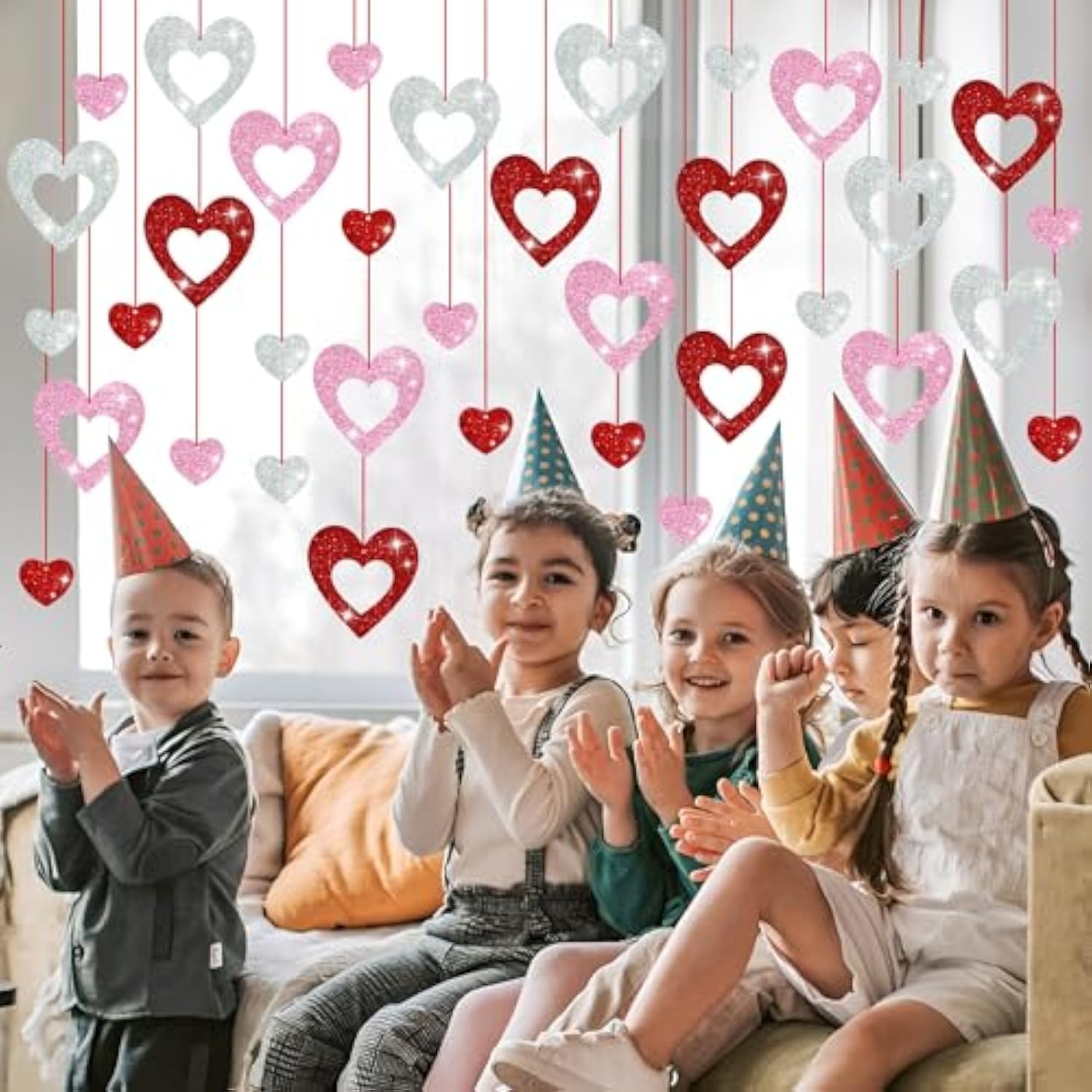 36 Pcs Valentine'S Day Decorations Glitter Heart Hanging Swirls - No Diy Red Pink Silver Heart Hanging Decorations Party Decoration Swirls Ornaments For Valentines Day Party Supplies Decorations