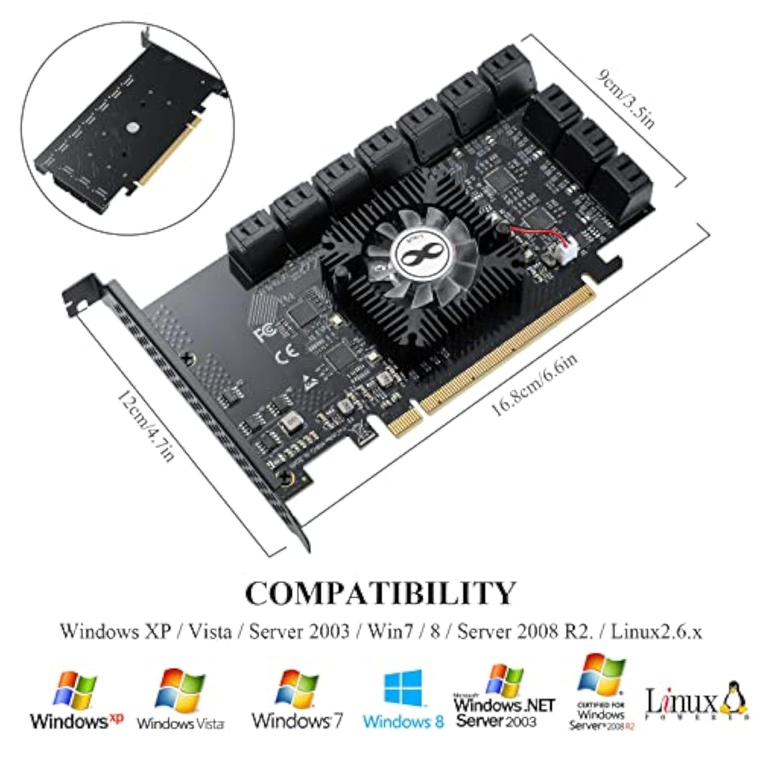 Pci-E 20-Port 16X 3.0 Sata Expansion Card With Sata Cables&Sata Power Cable,6G