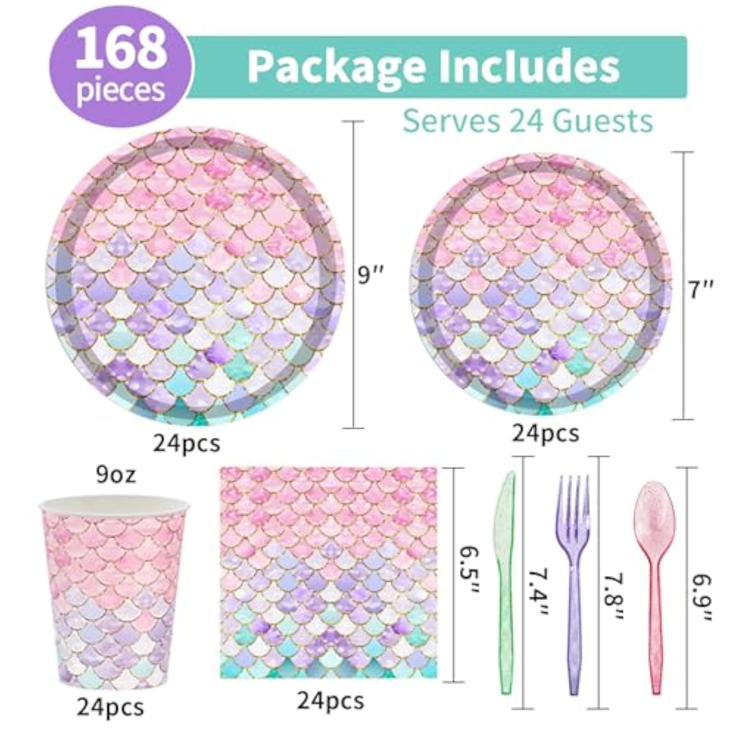 168 Pcs Little Mermaid Birthday Decorations Serve 24 Guests The Under The Sea Princess Birthday Party Decor Party Supplies Tableware Paper Plates And Napkins Cups Cake Pan For Girls Baby