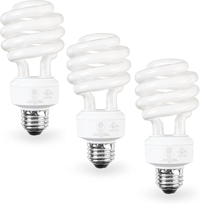 23W CFL Light Bulbs E26 Standard Base 2700K Warm White 1600 Lumens 100W Equivalent UL Listed 3 Pack