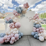 Gender Reveal Balloon Arch Garland Kit, 140Pcs Dusty Pink Misty Blue White Sand Nude Balloons For Boho Neutral Baby Shower Boy Or Girl Gender Reveal Birthday Bear Theme Party Decorations