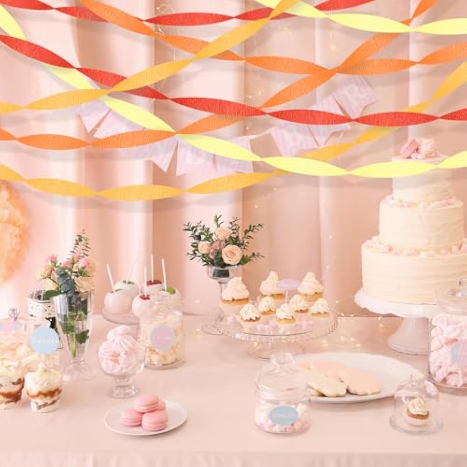 Orange Streamers Party Decorations, 8 Rolls 656Ft Red Orange Yellow Crepe Paper Streamers For Thanksgiving Birthday Anniversary Firefighter Fall Decorations Supplies