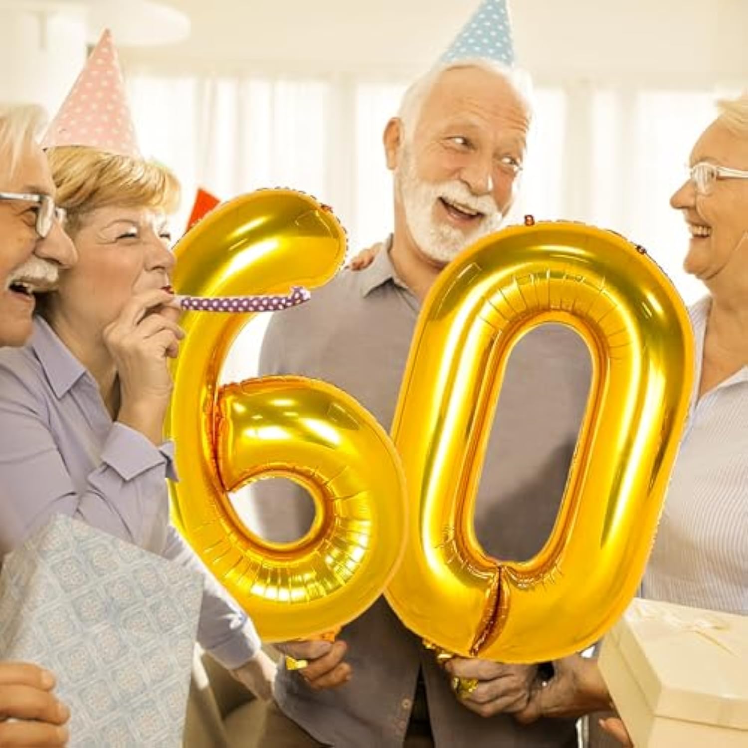 42" large gold number 60 foil balloon for birthday or anniversary party décor