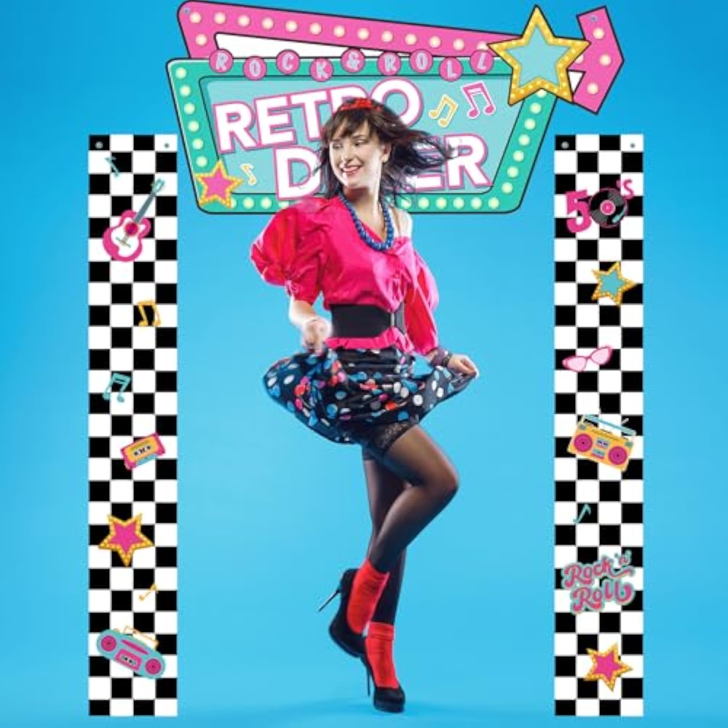 3-Pcs 1950s Retro Diner & Rock ’n’ Roll Party Banner Set