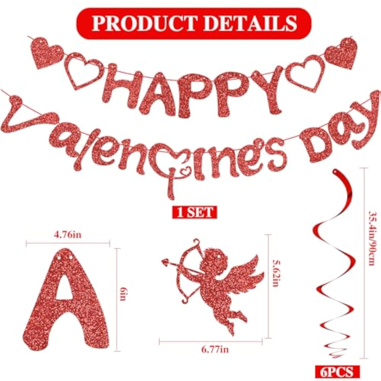 Valentine'S Day Banner Set Valentine'S Day-Themed 6Pcs Hanging Swirls