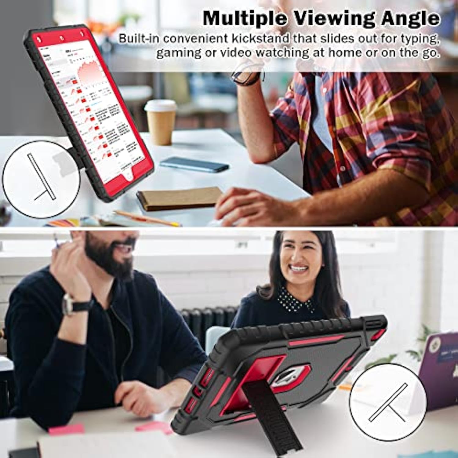 Case For Ipad 9Th/8Th/7Th Generation 2021/2020/2019(10.2 Inch), Heavy Duty Grade Shockproof Rugged Protective 10.2" Cover With Built-In Stand For Ipad 9 8 7 Gen (Black+Red)