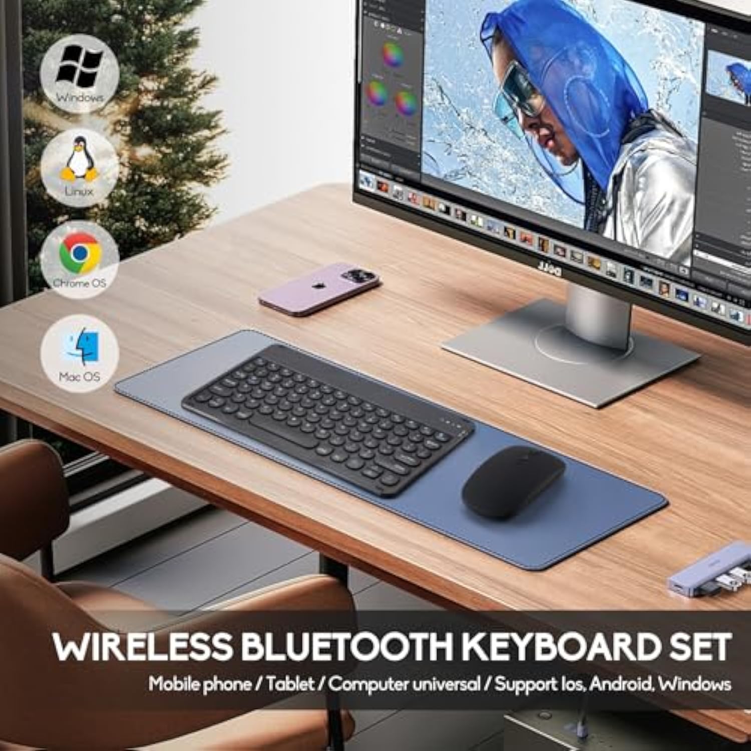 2 Pack Ultra-Slim Bluetooth Keyboard And Mouse Portable Mini Wireless Keyboard Rechargeable For Apple Ipad Iphone Samsung Tablet Iphone Smartphone Ios Android Windows, Round Keys Pink