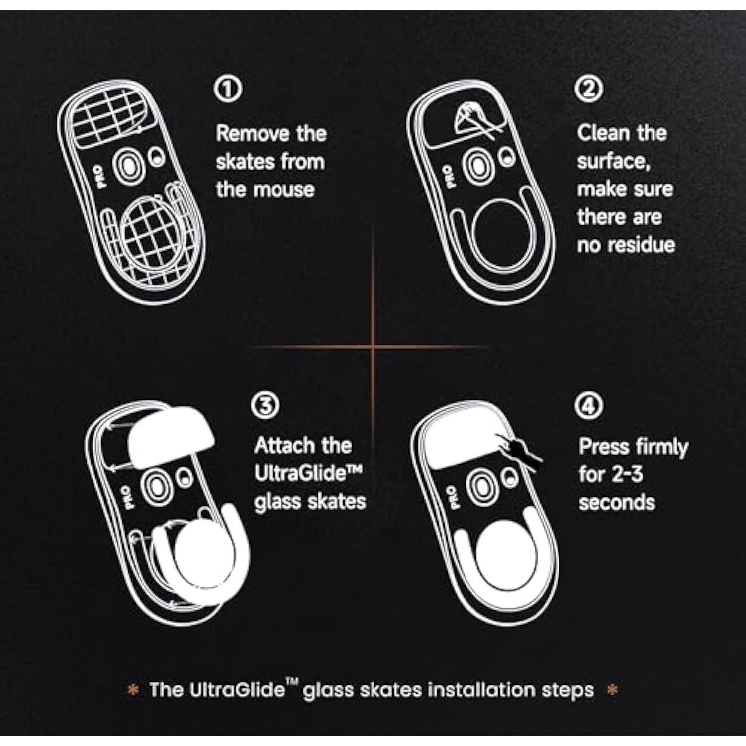 PWNAGE Ultraglide Glass Skates Feet for G Pro X 2 Superlight GPX 2, Ultra-Smooth and Durable, 3M Adhesive, fit for Gaming Mouse Black and White