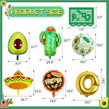 18 Pcs Fiesta Party Supplies - Taco, Mexican, Cactus, Avocado, Hat Jumbo Mylar Foil Balloons - Cinco De Mayo Party Decorations