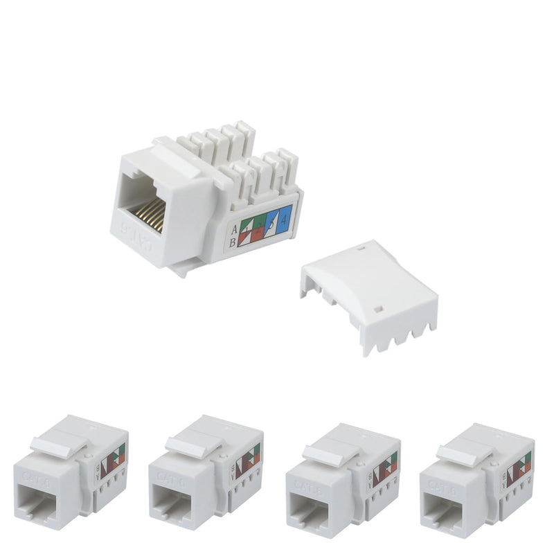 5-Pack Rj45 Keystone Jack,Cat6 Keystone Jacks In White Color,Keystone Punch-Do