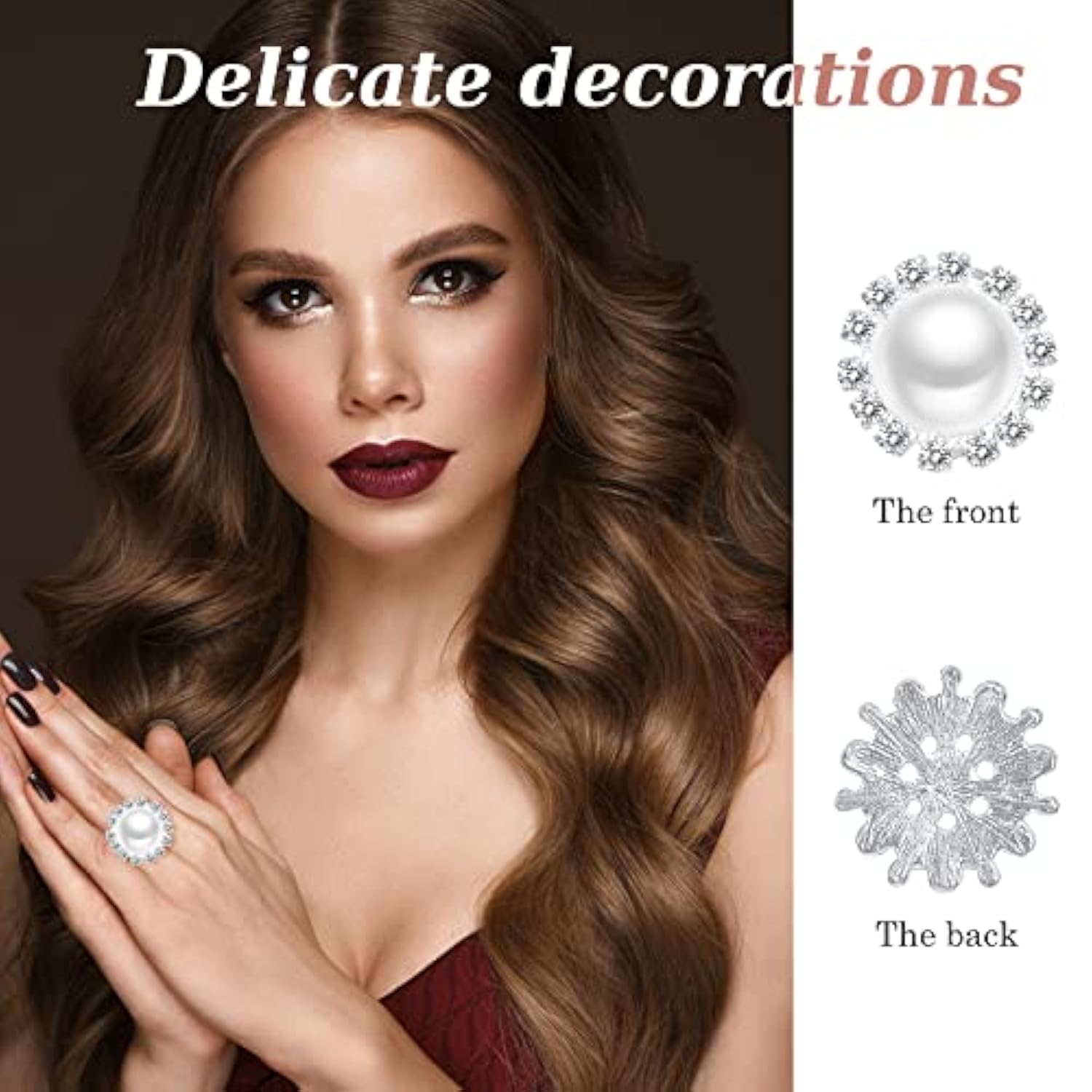 50 Pcs Faux Pearl Buttons Rhinestones Embellishments Retro Flatback Rh