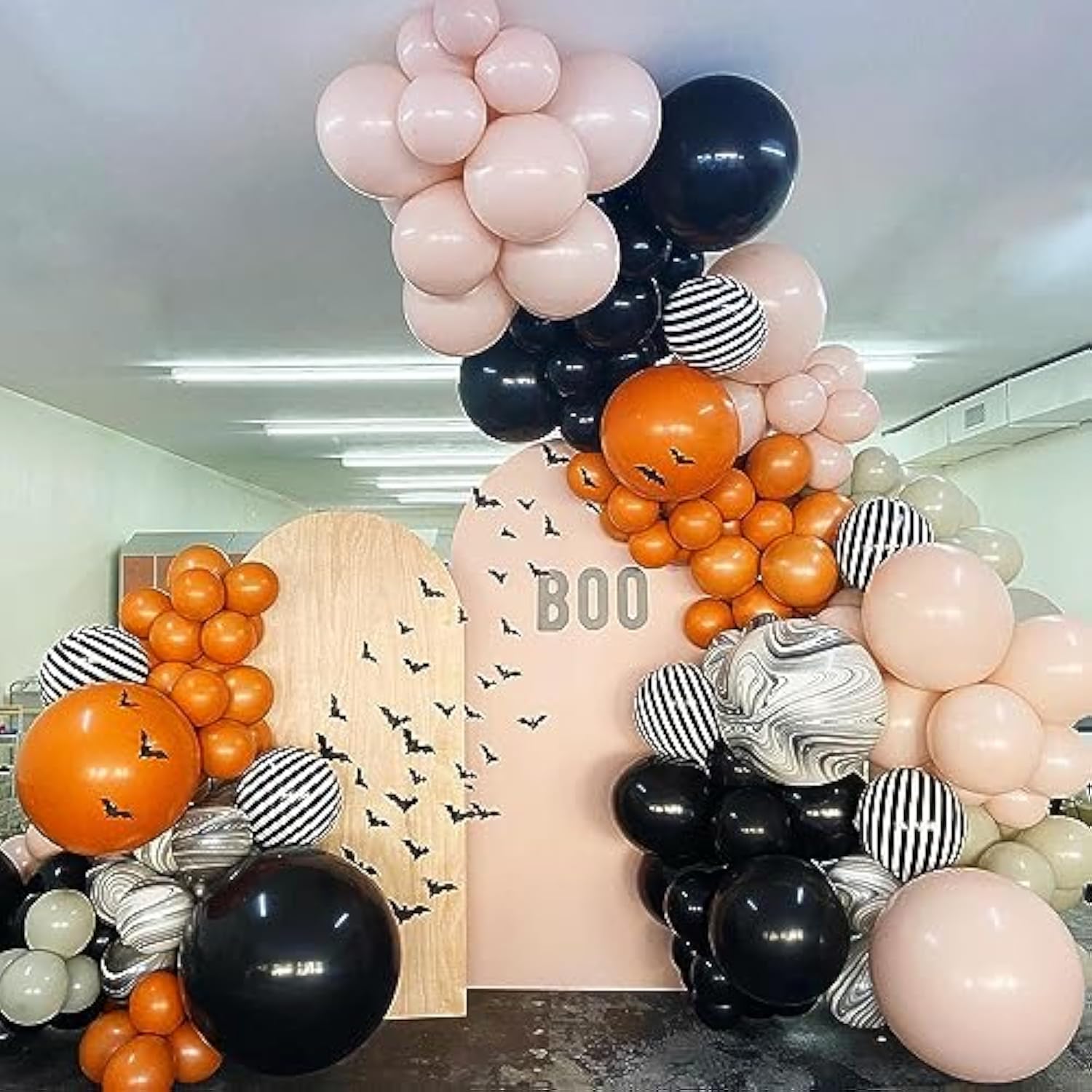 144Pcs Halloween Balloon Arch Garland Kit with Burnt Orange Black White Balloons