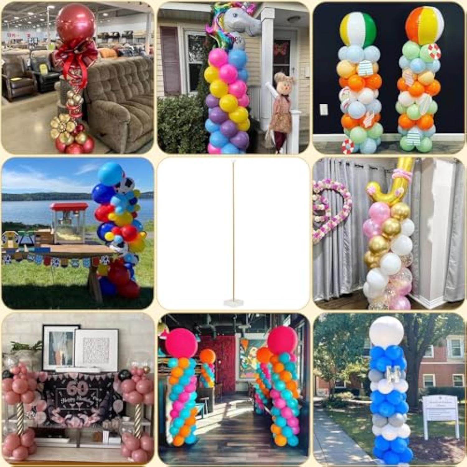 Gold Balloon Stand Set Of 2, 1 To 5.25 Ft Adjustable Metal Balloon Column For Both Floor Stand And Table Centerpieces