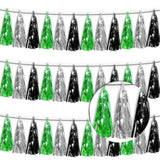 3P Black Silver Green Tassel Banner Garland Metallic Foil Fringe Banner Tinsel Tassels Streamer Banner Backdrop For Parade Floats, Graduation Decorations, Halloween, Christmas Decorations