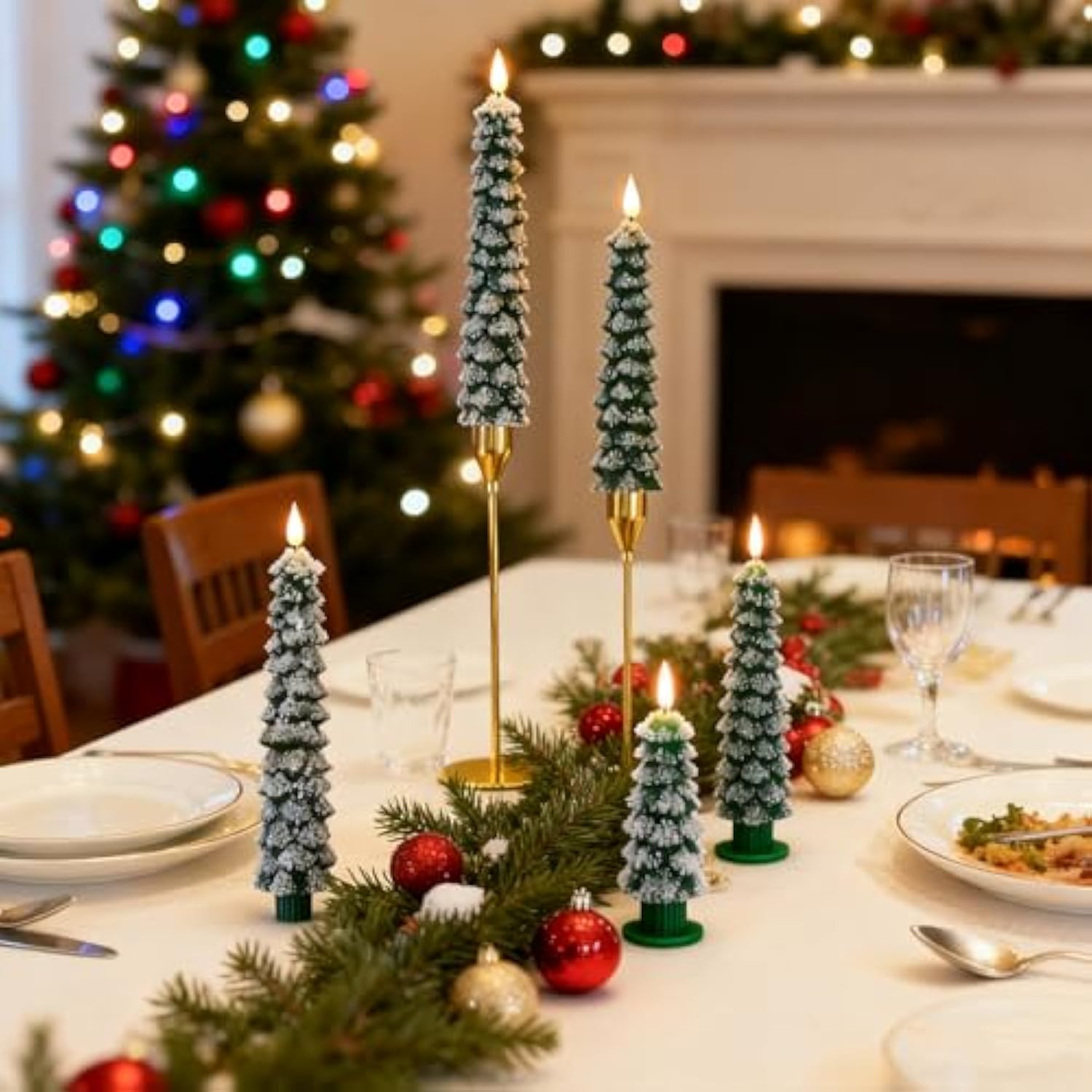 4 Pcs Flameless Taper Candles, Christmas Tree Candles With Remote, Battery Operated Candlesticks, Flickering Led Window Candlelights Real Wax Christmas Candlesticks H9.45,11.4”Green