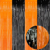 4 Pack Orange Black Foil Fringe Curtains 3.2x8.2ft Backdrop for Party Decorations