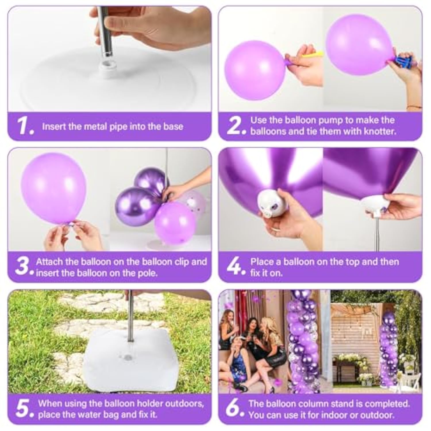2 Sets Purple Balloon Column Stand Kit With 100 Balloons Lavender Adjustable Balloon Tower Stand With Bases For Floor Purple Confetti Balloon Column Kit For Christmas Birthday Holiday New Year
