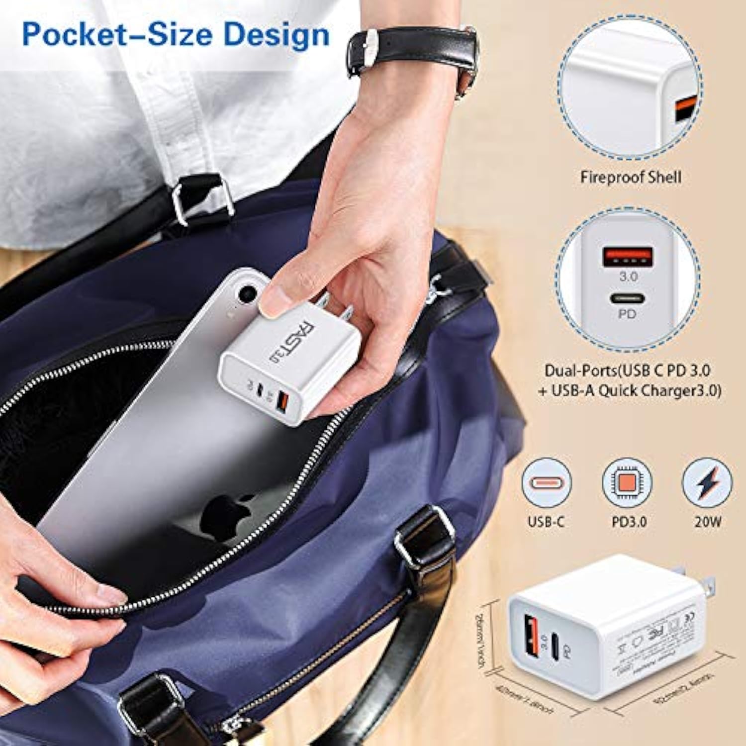 20W Usb C Fast Charger [4-Pack] Dual Port Pd Power Delivery + Fast Charger 3.0 Wall Charger Block Compatible For Iphone 15 14 13 Pro Max Mini Xs/Xr/X, 8/7/6, Ipad Pro,Samsung Galaxy, Pixel