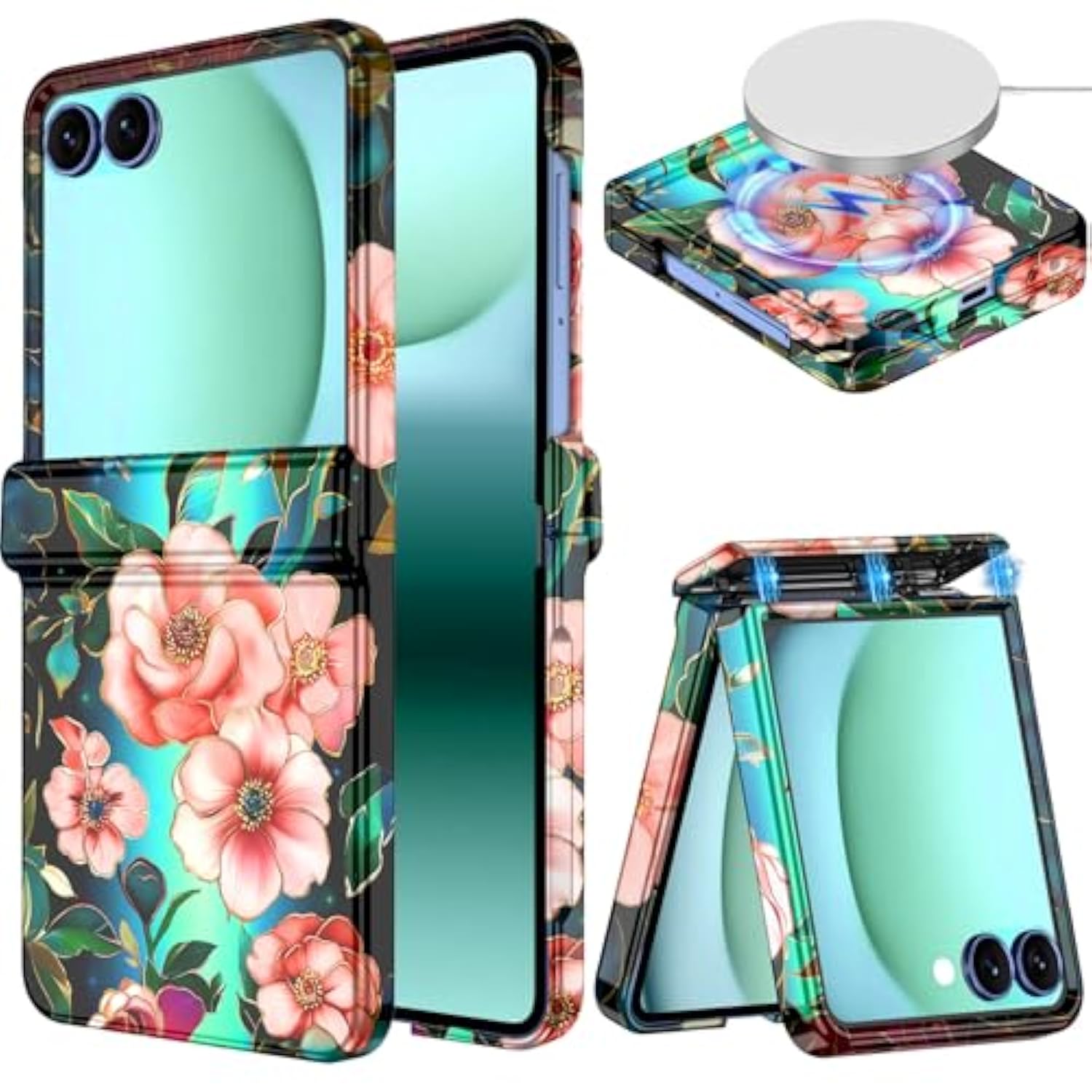For Galaxy Z Flip 7 Case,[Compatible With Magsafe][Built-In Screen Protector][Hinge Protection],Magnetic Slim Shockproof Women Girls Case For Samsung Galaxy Z Flip 7,All Green