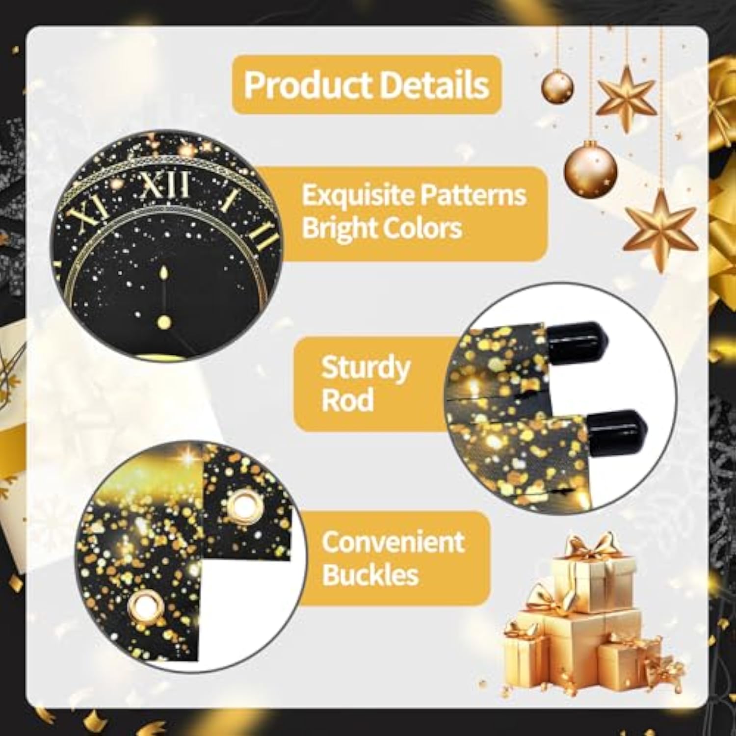 Happy New Year 2026 Banner Black Gold 71x12in Porch Wall Party Decor
